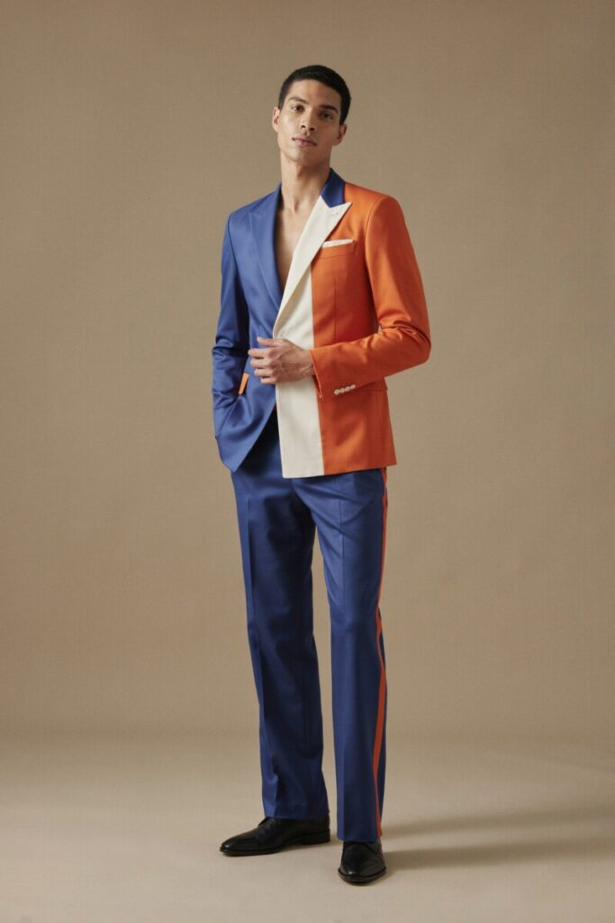 Wisdom Kaye-inspired bold color-blocked tailored suit
